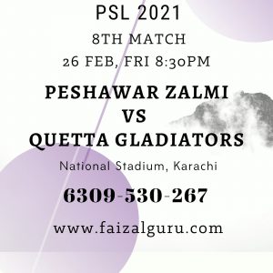Peshawar Zalmi vs Quetta Gladiators Prediction 8th Match, Dream 11 Team
