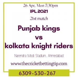 Punjab vs Kolkata Prediction 21st Match, Dream 11 Team