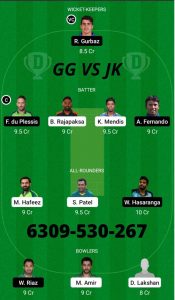 GGD vs JKS, 1st Match- Prediction and Sessions- Dream 11